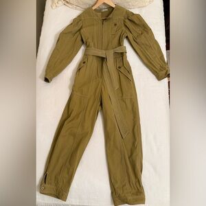 Ulla Johnson Khaki Puff Sleeve Jumpsuit Romper